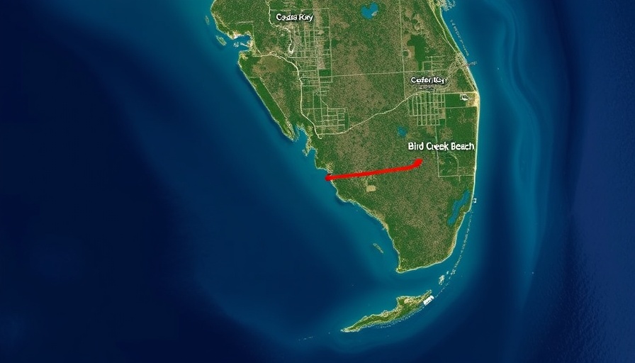 Satellite map of Cedar Key to Bird Creek Beach route for paddleboarding rescue.
