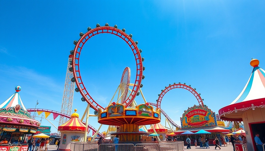 Collier County Fair vibrant rides and looping coaster under clear sky