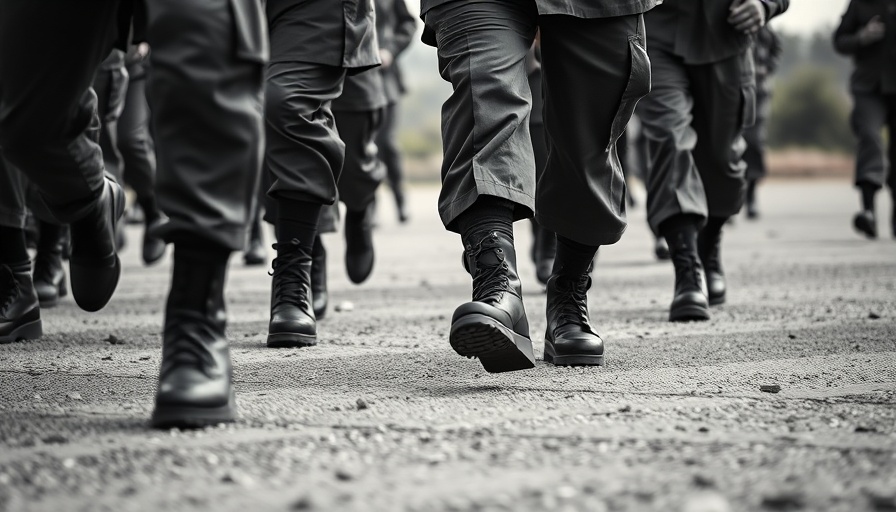 Military boots marching in military formation, Sun Coast news.