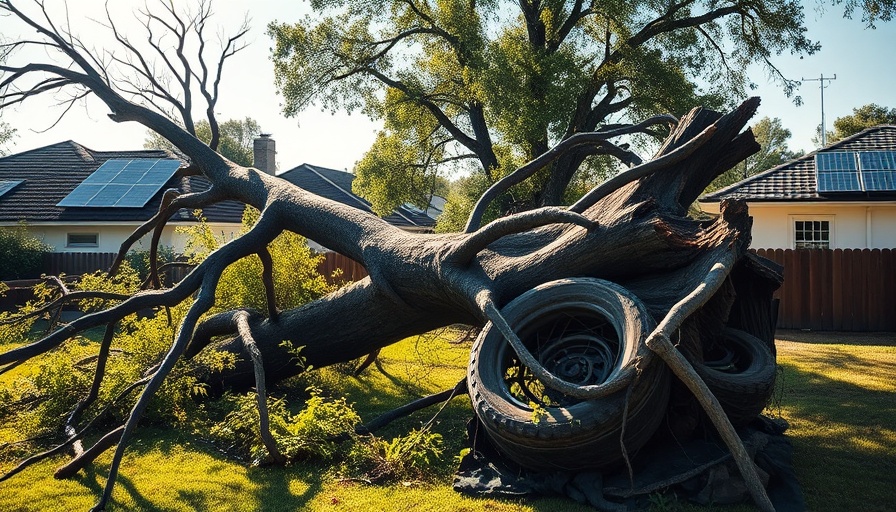 Fallen tree post-hurricane, suburban Tampa yard, assistance needed.