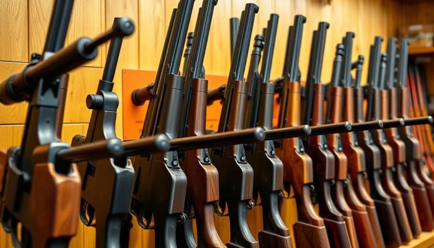 Display of rifles in a store reflecting Florida gun purchase age law context.