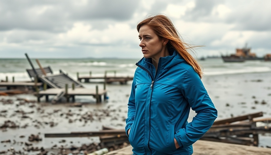 Hurricanes Recovery Efforts in Sarasota: woman by storm-damaged shore