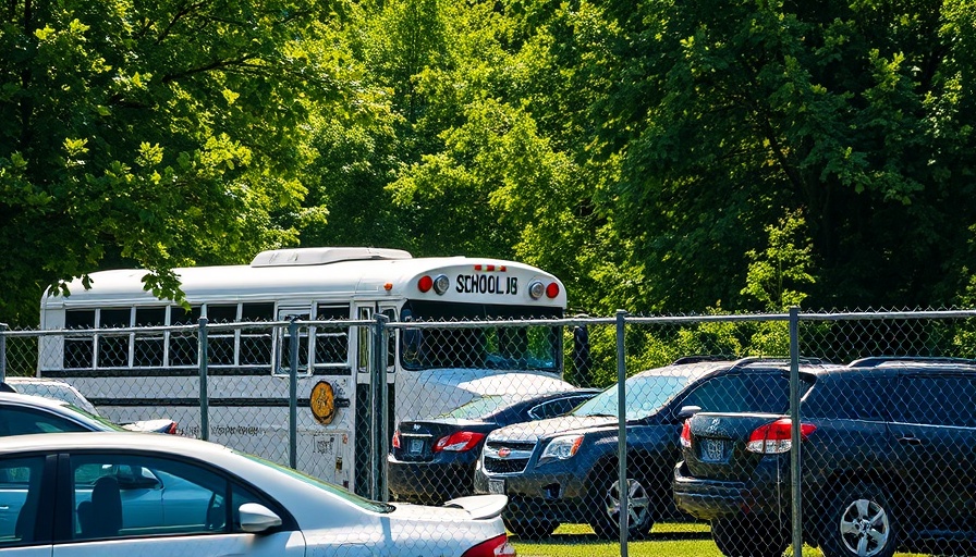 White school bus and cars behind fence in Charlotte County.