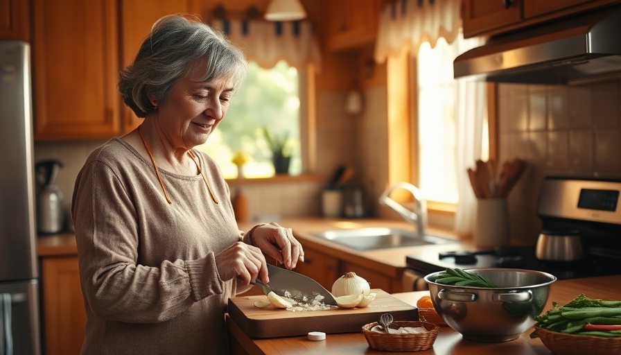 Woman preparing a home-cooked meal for struggling families in a cozy kitchen.