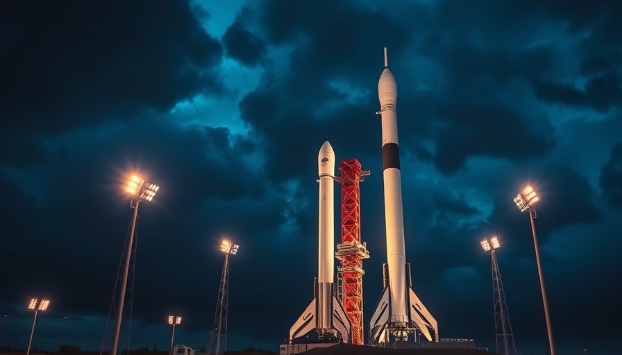 SpaceX rocket on launch pad for polar orbit mission under dramatic evening sky.