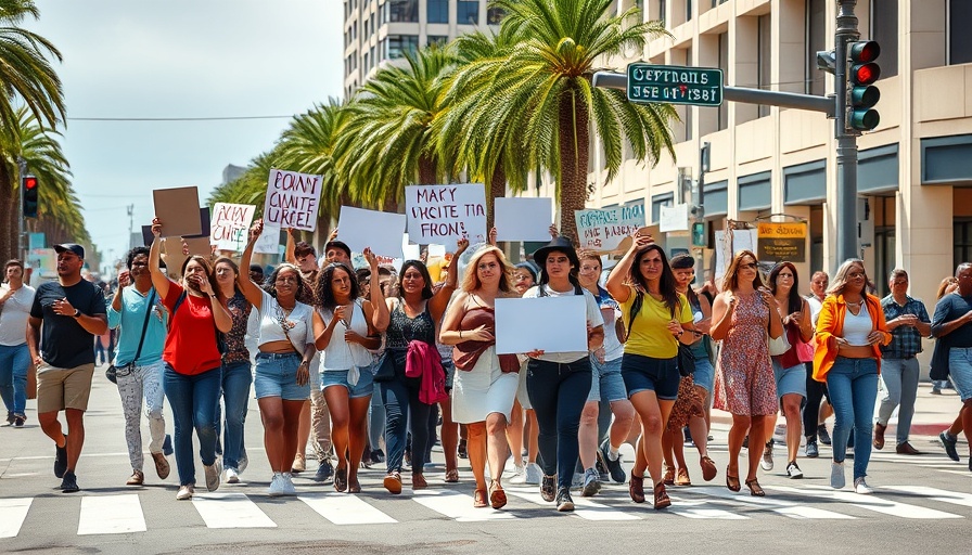 Southwest Florida residents protesting Trump policies in an urban setting.