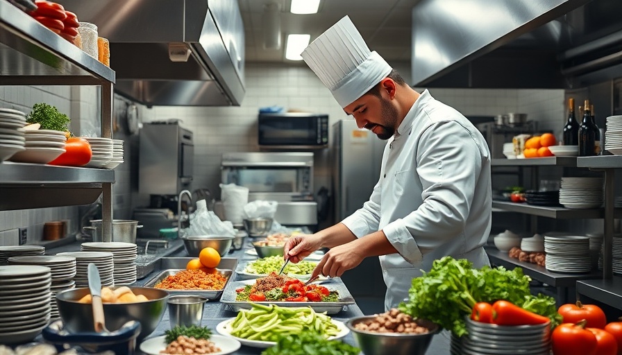 Chef preparing food in a busy restaurant kitchen affected by Trump tariffs.