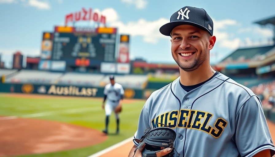 Peyton Carr joins Mighty Mussels, smiling on baseball field, holding glove.