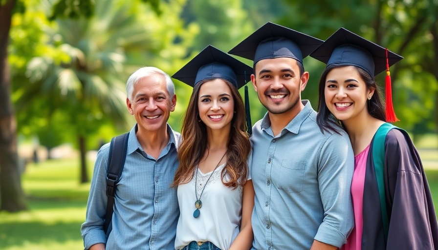 Family celebrating outdoors after graduation.