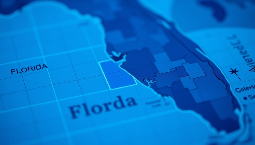 Stylized map highlighting Florida region, blue tones.