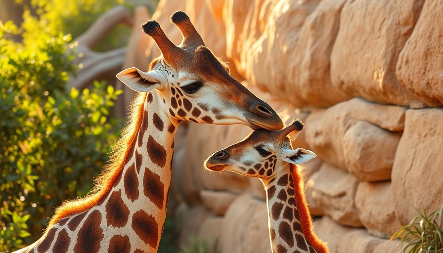 Masai giraffe nuzzling calf at Disney's Animal Kingdom.