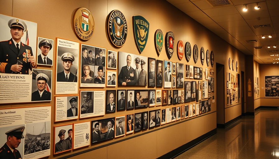 Wall of honor featuring veteran photos in tribute for honor flight.