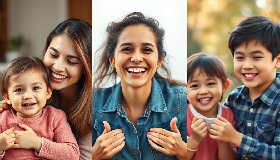 Joyful moments of a woman and children in contrasting scenes.