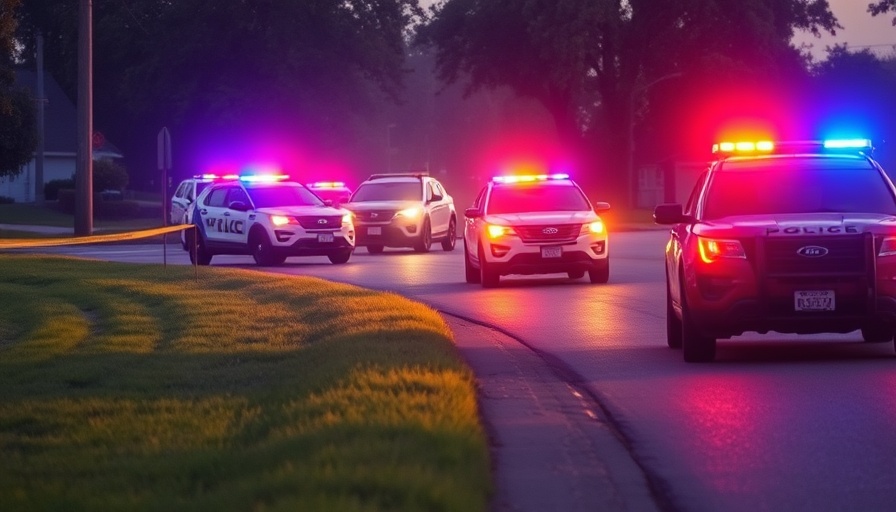 Police cars on a grassy roadside at a suburban scene.