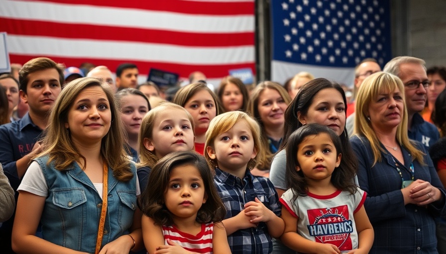 Political rally in Florida with family, American flag.