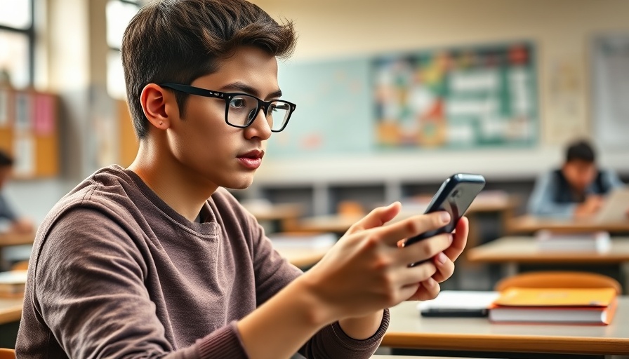 Student using smartphone in classroom amid Florida cell phone ban.