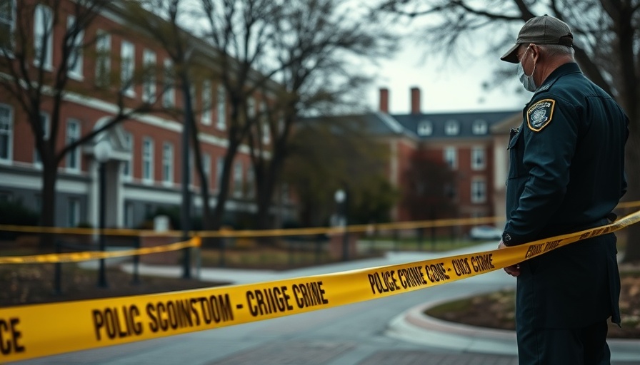 Police officer at FSU shooting scene with caution tape.
