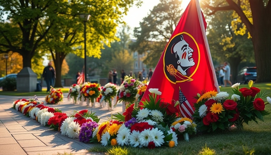 FSU shooting victims memorial with flowers and flag.