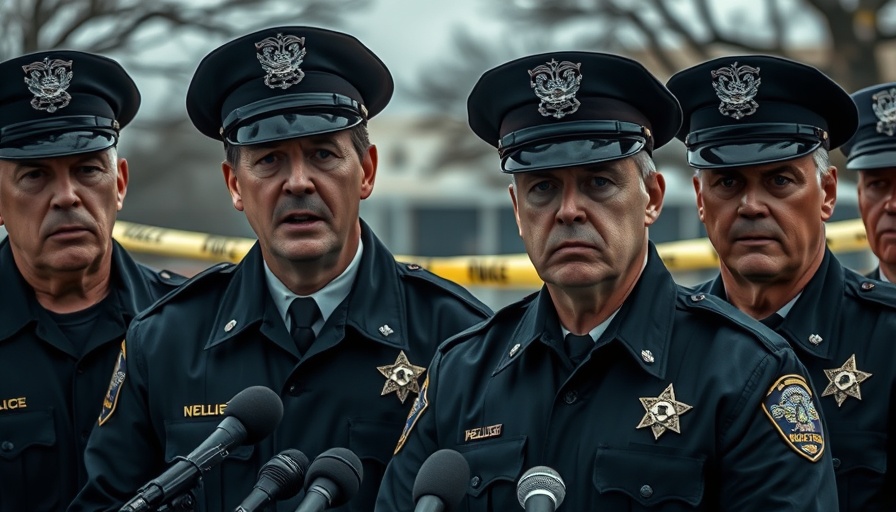 Law enforcement officers during press conference about suspect.