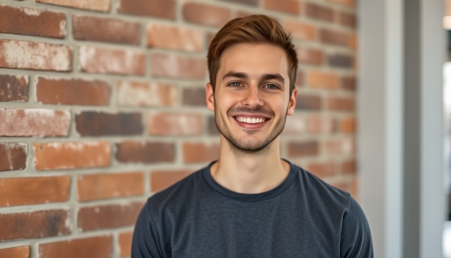Young man smiling against a brick wall, early life depiction.