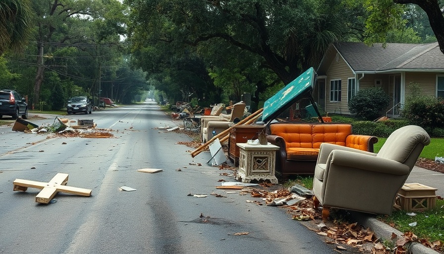 Debris on Florida street showing hurricane aftermath.