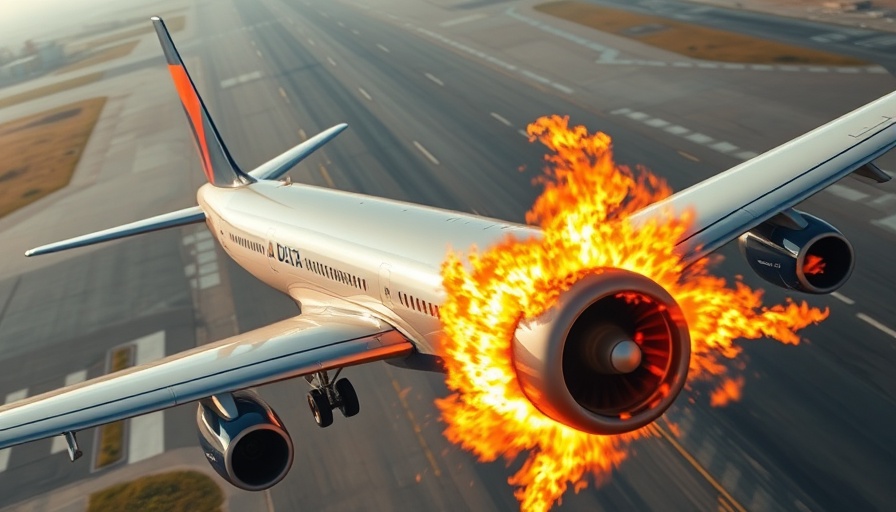 Delta Airlines plane with engine fire on the tarmac.
