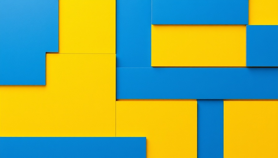 Abstract geometric art representing kidney failure awareness with blue and yellow rectangles.