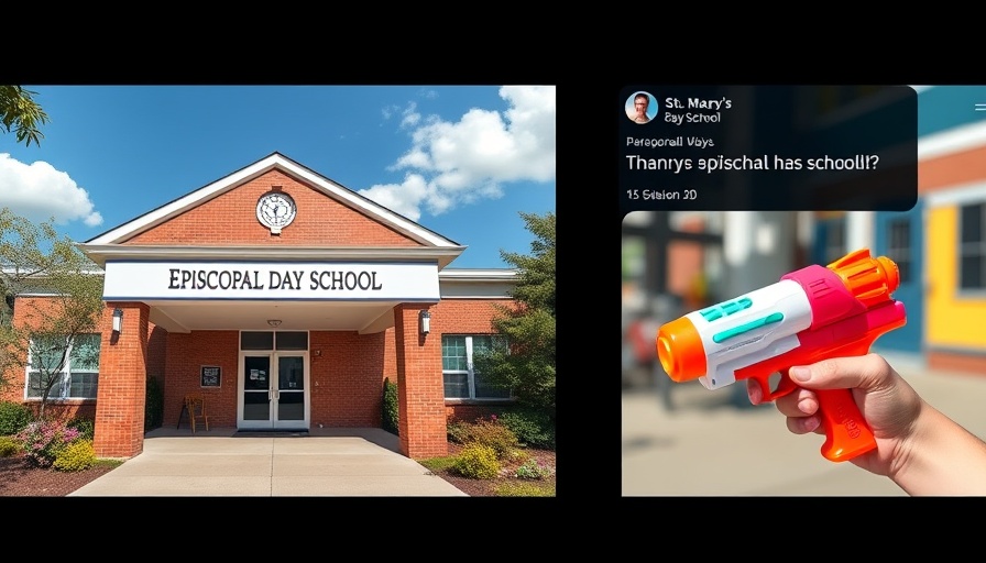 School sign and senior prank social media montage discussing water gun prank.