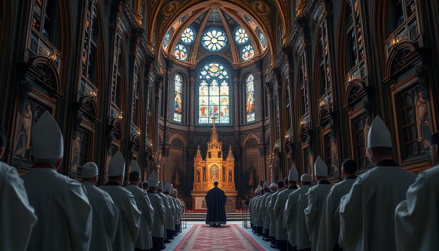 Ceremony in ornate cathedral, clergy in traditional attire.
