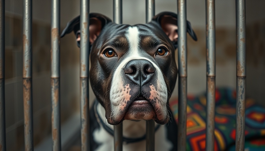 Pit bull behind bars at shelter related to Florida Dangerous Dogs Bill.