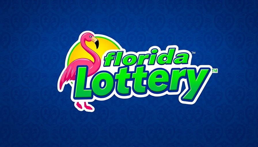 Florida Lottery logo with flamingo and green text, bright design.