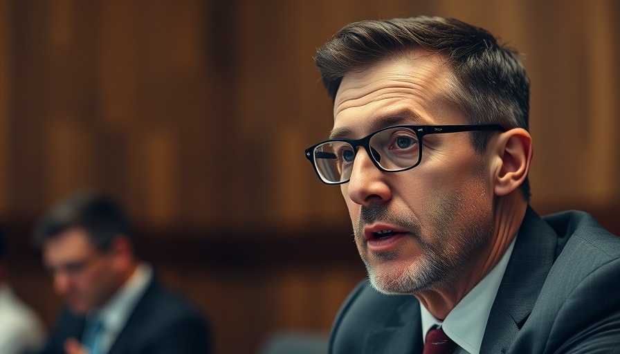 Man discussing Florida immigration law ruling at a formal meeting.
