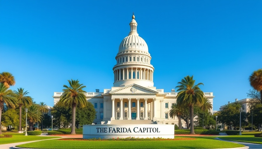 Florida Capitol building under bright sky, showcasing state governance.