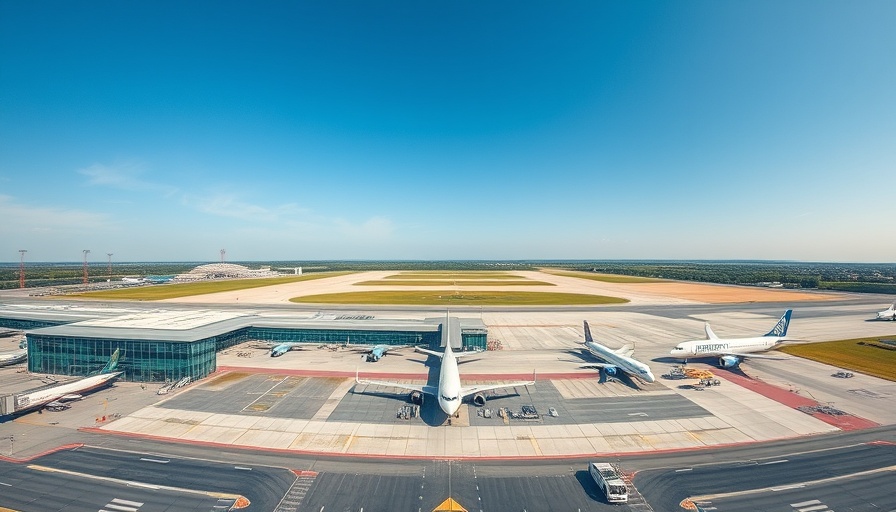 Aerial view of TPA passenger drop area with planes and terminal.