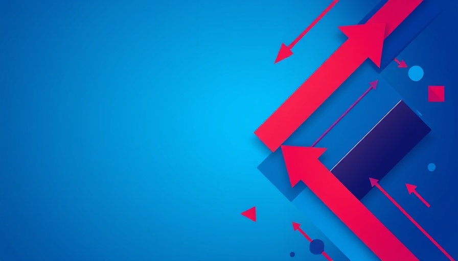 Abstract geometric shapes with red arrows on a blue background.