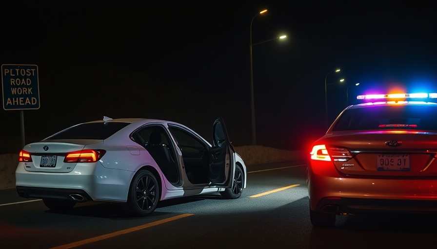 Roadside arrest with police vehicle and car at night.
