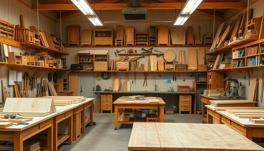 Florida School of Woodwork classes showing wooden furniture and tools.
