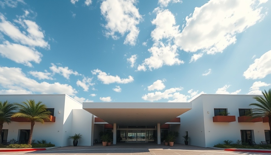 Modern resort entrance with white buildings in Polk County.