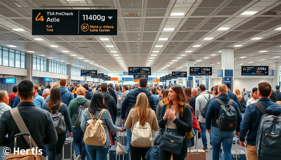Travelers queuing at TSA PreCheck line in airport terminal.