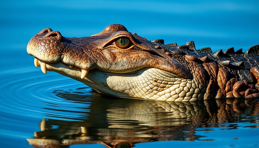 Alligator in Lake Kissimmee waters, alert and close-up.