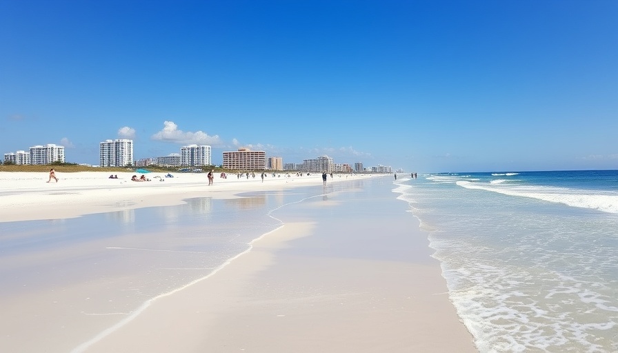 Clearwater Beach Sun Coast Florida with people walking along the shore.