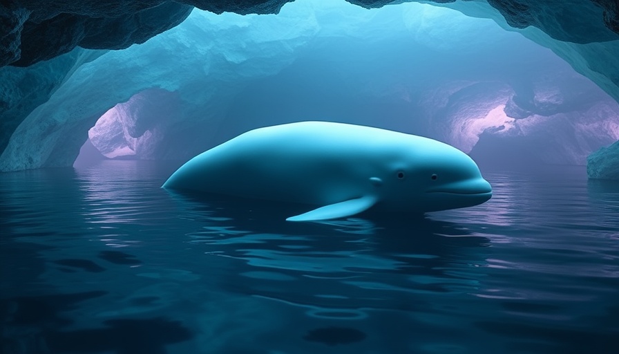 Expedition Odyssey SeaWorld Orlando: tranquil beluga in glowing cave pool.