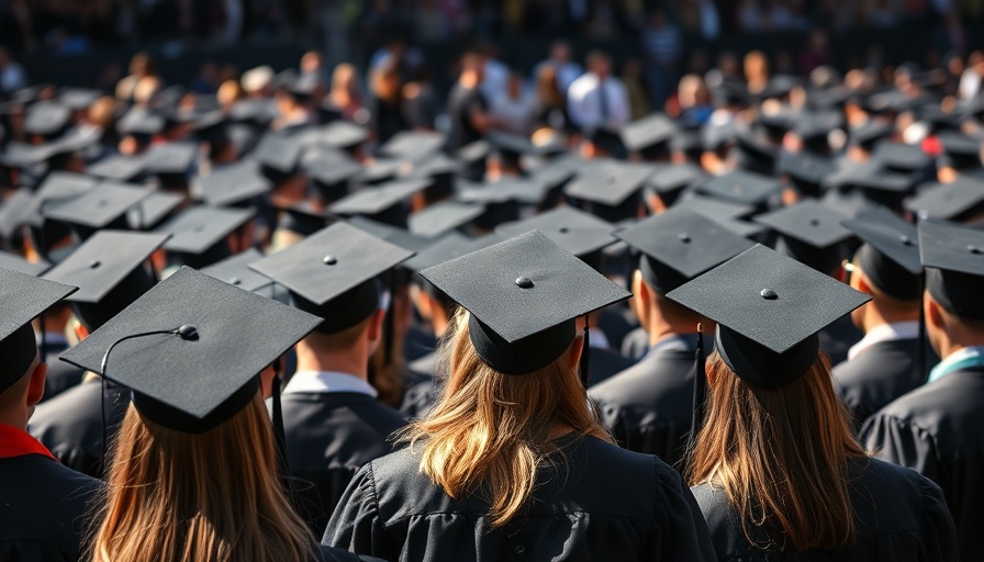 Close-up of graduates wearing caps at a ceremony.