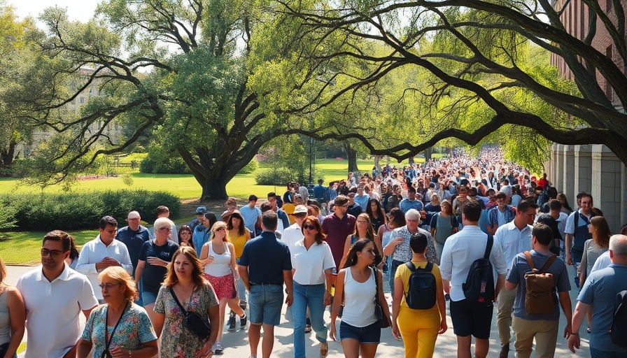 Crowd of people walking on university campus, Florida State shooting news.