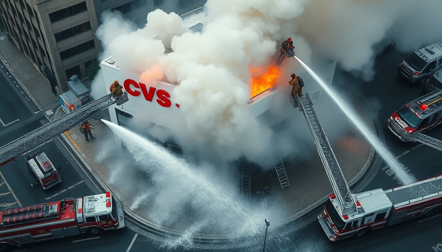 Aerial photo of CVS fire in St. Pete Beach with smoke and water jets.