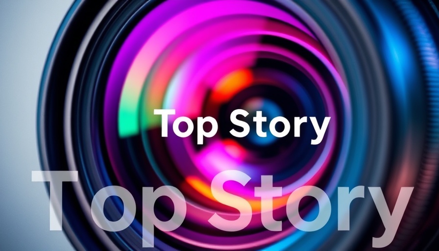 Vivid abstract camera lens with 'Top Story' headline, sun coast recent news.