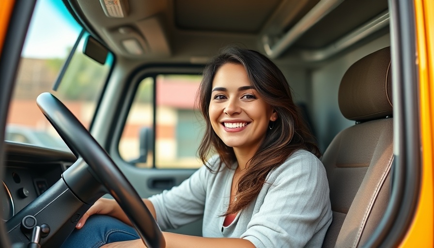Smiling woman in delivery truck illustrating day-to-day work environment.