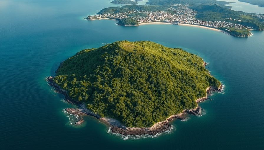 Aerial view of Pine Island Preserve, surrounded by water.
