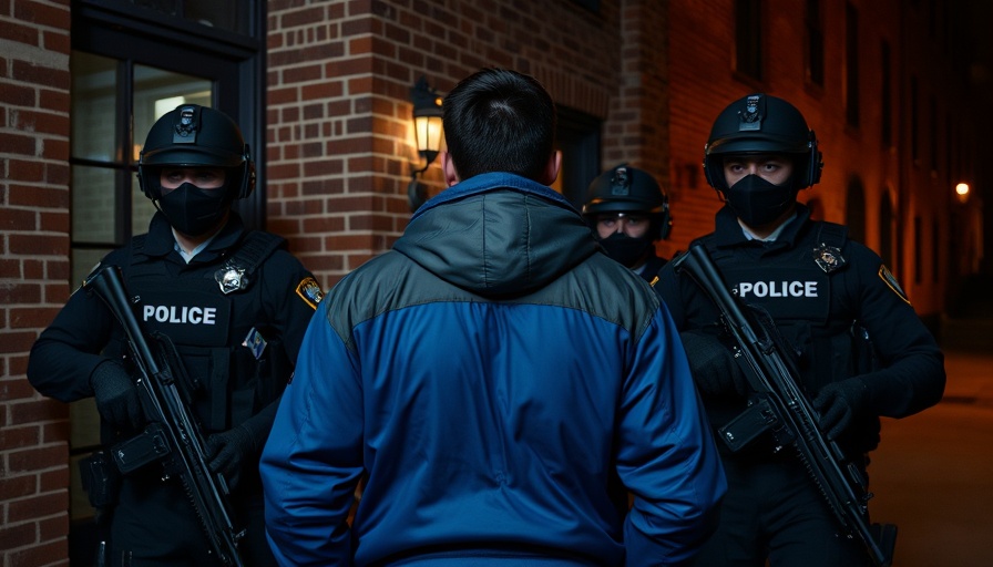 Police escort individual at night during an immigration policy operation.