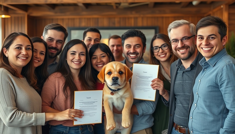 Group celebrating signing Florida animal cruelty law with puppy.